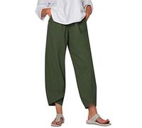 Pantalon décontracté Taille Haute en Coton et Lin pour Femme avec Poche arrière