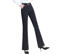 Pantalon décontracté taille haute pour femme - Taille drapée parfaite - Ultra doux - Pantalon à enfiler - Respirant - Baggy - Extensible - Jambe droite, Noir , 3XL