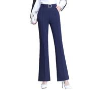 Pantalon décontracté taille haute pour femme - Taille drapée parfaite - Ultra doux - Pantalon à enfiler - Respirant - Baggy - Extensible - Jambe droite, noir foncé, S