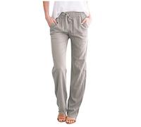 Pantalon Décontracté Taille Haute pour Femmes, Pantalon en Coton et Lin à Taille élastique avec Cordon de Serrage Pantalon Baggy Confortable avec Poches
