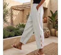 Pantalon décontracté tendance pour femme de couleur unie avec ourlet découpé, élasticité modérée, longueur régulière pour les vacances quotidiennes, le club, le printemps, l'été, l'automne, l'hiver