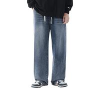 Pantalon Denim Homme Droit Ample Blanc Noir Punk Mode Pantalons Jeans Homme Gris Bleu Grande Taille Loose Fit Travail Décontracté Automne Hiver Stretch Straight Leg Men Pants Petit Portefeuille (A, S)