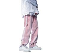 Pantalon Denim Homme Droit Ample Noir Blanc Punk Mode Pantalons Jeans Homme Grande Taille Loose Fit Bleu Gris Travail Décontracté Automne Hiver Straight Leg Stretch Men Portefeuille En Cuir (M)