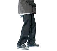 Pantalon Denim Homme Droit Ample Noir Blanc Punk Mode Pantalons Jeans Homme Grande Taille Loose Fit Bleu Gris Travail Décontracté Automne Hiver Straight Leg Stretch Men Portefeuille En Cuir (XXL)