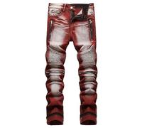 Pantalon Denim Homme Droit Décontracté Vintage Pantalons Jeans Homme Serré Ajustée Troué Déchiré Mode Punk Automne Hiver Slim Fit Hole Ripped Men Pants Bouton Fermeture éclair Portefeuille Cuir (M)