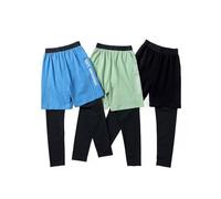 Pantalon d'entraînement 2 en 1 pour garçon avec short intégré - Legging de compression athlétique pour la course à pied et le sport | Séchage rapide, respirant, anti-frottement | Tailles adolescents
