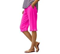 Pantalon d'été 3/4 en lin pour femme - Grandes tailles - Pantalon de loisirs avec poche - Léger et aéré - Pantalon d'été baggy confortable - Pantalon en tissu - Longueur genou - Bermuda - Short de