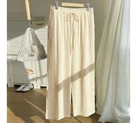 Pantalon d'été ample de couleur unie pour femmes grandes tailles, crème 0XL,1XL,2XL,3XL,4XLUnicoloreTissu tissé