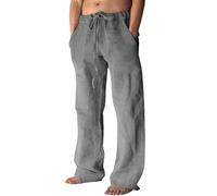 Pantalon d'été Ample en Lin pour Homme, Coupe Fluide, avec Taille élastique et Cordon de Serrage, pour Un Confort décontracté à la Plage et en Plein air