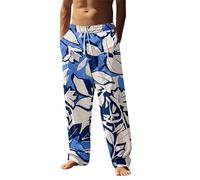 Pantalon d'été avec poches à la taille élastique pour homme - Pantalon d'été en coton imprimé cocotier - Tendance - Pantalon ample - Jambe large - Pantalon de survêtement sarouel hippie à motif 3D