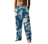 Pantalon d'été avec poches à la taille élastique pour homme - Pantalon d'été en coton imprimé cocotier - Tendance - Pantalon ample - Jambe large - Pantalon de survêtement sarouel hippie à motif 3D