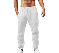Pantalon d'été décontracté en coton et lin pour homme, respirant, léger, jambes larges, cordon de serrage, taille élastique, coupe ample, pantalon d'entraînement, de course à pied, Wh2., S