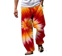 Pantalon d'été décontracté et léger en coton et lin dégradé avec cordon de serrage à taille élastique et jambes larges pour homme, Pantalon en lin blanc pour homme, XXL