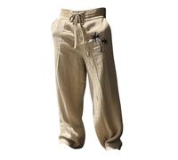 Pantalon d'été décontracté pour homme - Pantalon chino en coton avec taille élastique - Résistant aux plis - Léger - Cordon de serrage - Pantalon chino de plage pour jambes longues, kaki, XL