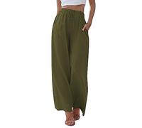Pantalon d'été en coton et lin pour femme - Couleur unie - Confortable - Pour tous les jours - Tenue décontractée - Léger et ample - Pantalon long de vacances, GN1., L