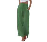 Pantalon d'été en coton et lin pour femme - Couleur unie - Confortable - Pour tous les jours - Tenue décontractée - Léger et ample - Pantalon long de vacances, GN3., S