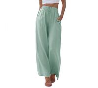Pantalon d'été en coton et lin pour femme - Couleur unie - Confortable - Pour tous les jours - Tenue décontractée - Léger et ample - Pantalon long de vacances, GN2., L