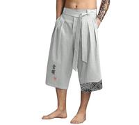 Pantalon d'été japonais décontracté pour homme, léger, avec ceinture large, longueur 7/8, aspect lin, polyvalent, respirant et confortable, pour les loisirs et le streetwear, Couleur cendrée claire