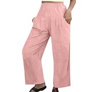 Pantalon d'été large plissé transparent tendance avec cordon de serrage élastique respirant pantalon long extensible confortable baggy décontracté imprimé avec poches, Rose, L