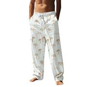 Pantalon d'été léger en coton et lin pour homme - Pantalon long et large avec taille élastique - Grandes tailles - Pantalon sarouel en lin - Pantalon long pour homme - Pantalon de loisirs léger