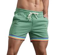 Pantalon d'été léger et court pour homme - Bermuda élégant - Short de bain court - Motif patchwork arc-en-ciel - Short de sport - Short de randonnée - Short d'été stretch et respirant, vert, L