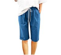 Pantalon d'été pour femme avec poches de couleur unie et taille élastique, 1 bleu, 46
