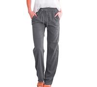 Pantalon d'été pour femme avec poches, décontracté, ample, large cordon de serrage, pantalon long, élastique, plissé, respirant, confortable, baggy, transparent, stretch, gris foncé, XL