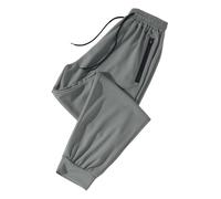 Pantalon d'été pour femme en tissu de soie glacée avec cordon de serrage, poche zippée, liaison au pied, pantalon rayé pour femme, court, bleu, gris, L