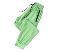 Pantalon d'été pour femme en tissu de soie glacée avec cordon de serrage, poche zippée, liaison au pied, pantalon rayé pour femme, court, bleu, vert, M