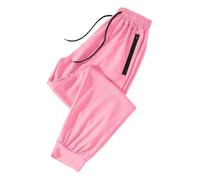 Pantalon d'été pour femme en tissu de soie glacée avec cordon de serrage, poche zippée, liaison au pied, pantalon rayé pour femme, court, bleu, Rose, XXL
