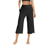 Pantalon d'été pour femme - Jambe large de yoga - Taille haute - Pantacourt pour exercices - Poches de pyjama larges et douces - Pantalon de jogging court pour femme - Dormir, Noir , XL