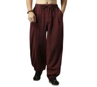 Pantalon d'été pour homme style chinois ethnique zen coton lin jambe large lanterne pantalon, Rouge, M