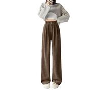 Pantalon d'hiver ample en velours côtelé taille haute pour femme - Coupe ample - Style décontracté - Coupe ample - Avec poches, Marron - Standard, XL
