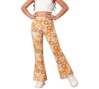 Pantalon Disco des Années 70 Enfant Fille, à Pattes D'éléphant Hippie Costumes de Carnaval Filles Long Legging Pantalons Evase Taille Haute Fleurie Imprime Pants n1