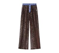 Pantalon Disco Femme Annee 80 Paillette Brillant Jambes Larges Pantalons Taille Basse Décontracté Pantalon de Soirée Cocktail Clubwear Streetwear Baggy Femmes Soirées Danse Hip Hop Pants de Noel