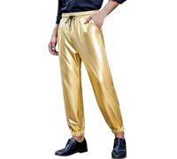 Pantalon disco métallique brillant pour homme avec cordon de serrage à la taille pour fête, boîte de nuit, danse, cosplay, pantalon conique avec poches métalliques pour homme Pantalon de jogging