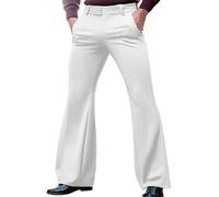 Pantalon disco vintage des années 60 et 70 pour homme - Pantalon décontracté extensible - Coupe ajustée - Coupe ajustée - Pantalon évasé tendance à jambe large, blanc, M