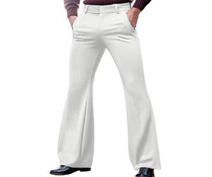 Pantalon disco vintage des années 60 et 70 pour homme - Pantalon décontracté extensible - Coupe ajustée - Coupe ajustée - Pantalon évasé tendance à jambe large, blanc, M