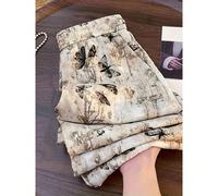 Pantalon droit à taille haute rétro avec imprimé papillon pour femmes, convient pour les sorties et voyages décontractés au printemps/été. Imprimé animal sur tout le pantalon, sans fermeture éclair L,