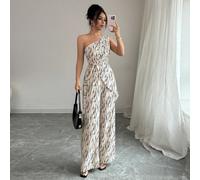 Pantalon droit à taille marquée, ourlet asymétrique, avec une épaule dénudée et sans manches pour femmes. Combinaison asymétrique à imprimé pois contrastant, pour le printemps/été L,M,S,XLTout Imprimé