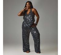 Pantalon droit à taille nouée avec sequins, grande taille. Printemps été, vacances, plage, festival d'Ibiza, maillot de bain, sexy, élégant, Blackwater 0XL,1XL,2XL,3XL,4XLgraphiqueTissu tissé