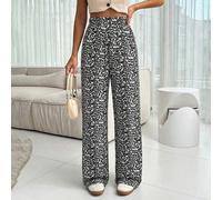 Pantalon droit ample et décontracté pour femmes avec imprimé léopard et imprimé animal, taille élastique tricotée extensible, polyvalent, vêtement décontracté, imprimé léopard marron, vêtements de spo