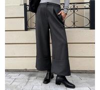 Pantalon droit de couleur unie 7/8 avec ourlet retroussé et poches, pantalon de costume décontracté pour femmes pour le printemps, vêtements pour la rentrée scolaire L,M,S,XLUnicoloreTissu tissé