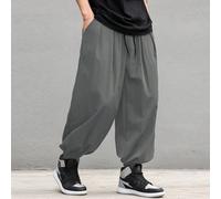 Pantalon droit décontracté à cordon et poches pour hommes, mode de rue, tout-aller. Pantalon bouffant gris, pantalon sarouel japonais, pour l'automne L,M,S,XL,XXLUnicoloreÉtoffe