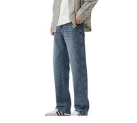 Pantalon droit d'hiver en denim épais taille haute extensible chaud pour homme, Bleu printemps transparent, 3XL
