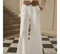 Pantalon droit élégant, romantique et moderne avec design de bas effiloché. Vêtements pour le Nouvel An L,M,S,XSUnicoloreJean
