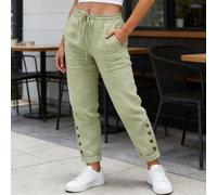 Pantalon droit en coton mélangé pour femme - Taille élastique - Braguette à boutons - Style décontracté - Taille S à 5XL