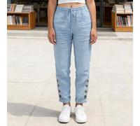 Pantalon droit en coton mélangé pour femme - Taille élastique - Braguette à boutons - Style décontracté - Taille S à 5XL