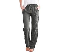 Pantalon droit en coton solide pour femme avec cordon de serrage élastique coupe droite pour un confort décontracté au quotidien, gris foncé, XL