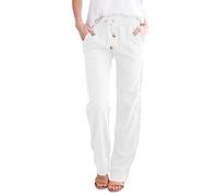 Pantalon droit en coton solide pour femme avec cordon de serrage élastique coupe droite pour un confort décontracté au quotidien, Blanc., XL
